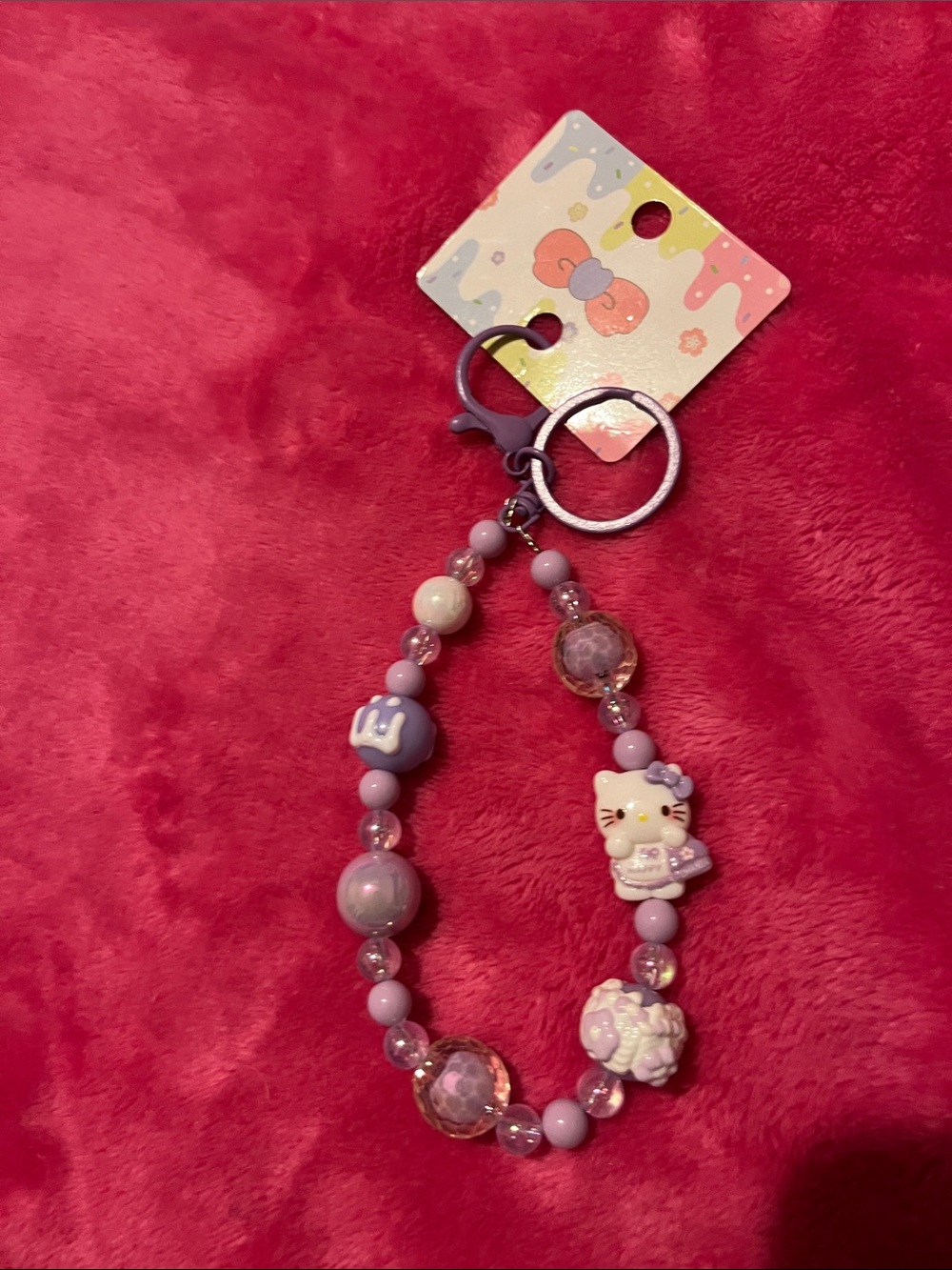 Hello Kitty Purple Beaded Key & Card Holder Charm